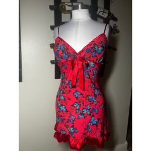 Jenni by Jennifer Moore Chemise Medium Red Butterfly Print Bow Detail Mini Dress